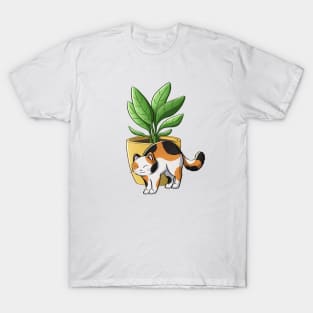 Calico Cat And Plant T-Shirt